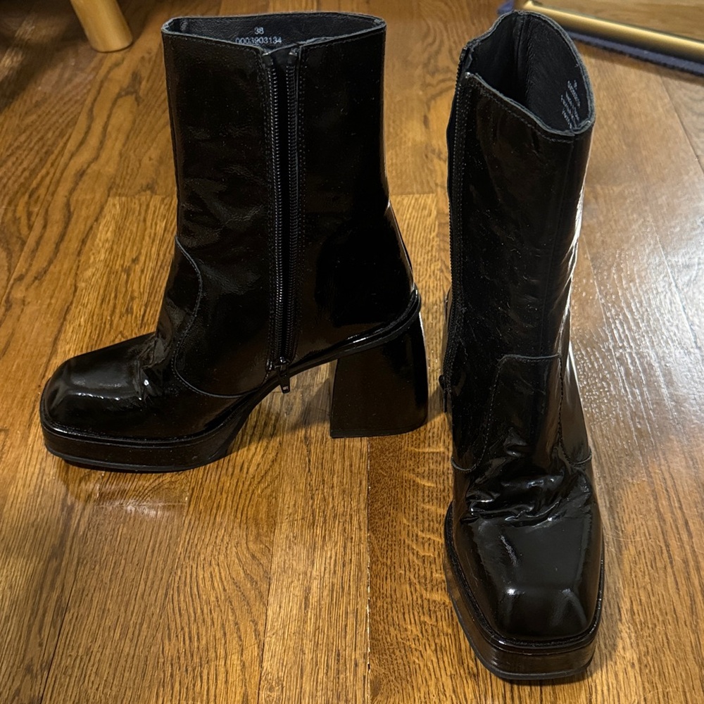 Free People Shiny Black Heeled Boots